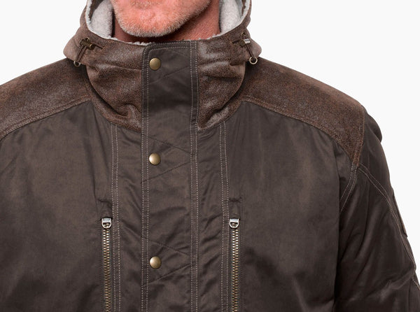 Waxed finish jacket, wind and water-resistance