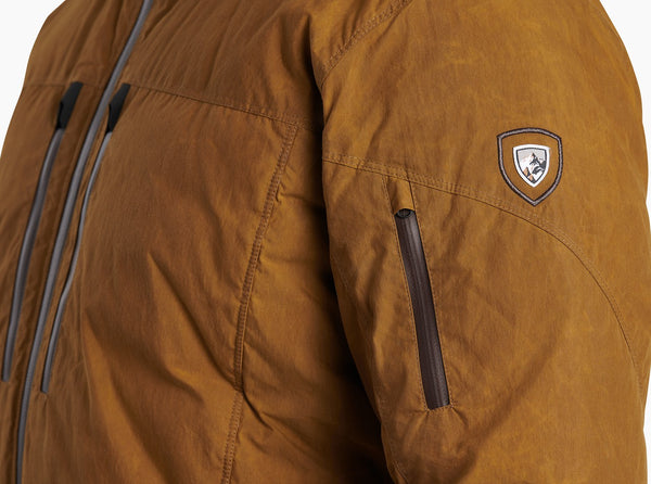 Wind and water-resistant Left bicep zippered stash pocket