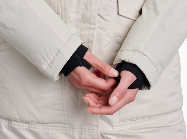 Interior knit cuffs with signature thumb loops