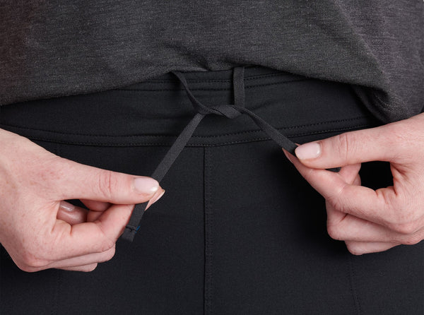 Wide elastic waistband with internal drawcord