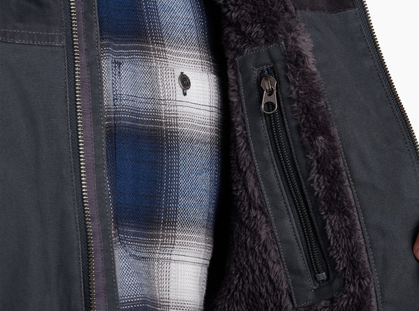 Fleece lined through the body Zippered interior security pocket
